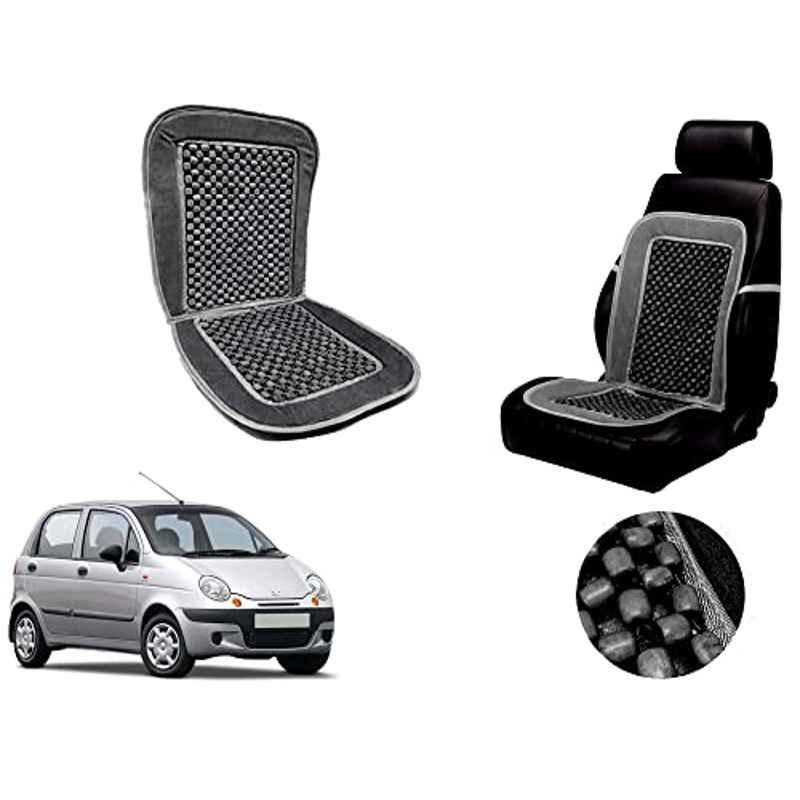 Auto Pearl PU, Velvet & Wooden Beads Grey Rectangular Seat Cushion for Daewoo Matiz