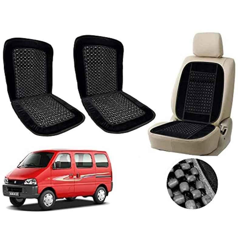 Auto Pearl PU, Velvet & Wooden Beads Black Rectangular Seat Cushion for Maruti Suzuki Eeco (Pack of 2 )