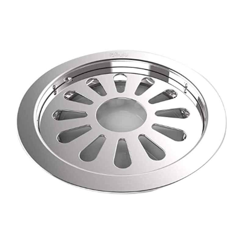 Biut 5 inch Stainless Steel 304 Glossy Finish Silver Round Floor Drain with Frame & Pipe Cut, AL-82A