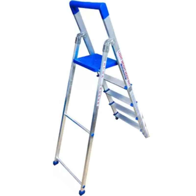 TNC 75kg 5 Steps Aluminium & Plastic Silver & Blue Foldable Ladder with Platform, SL-00114
