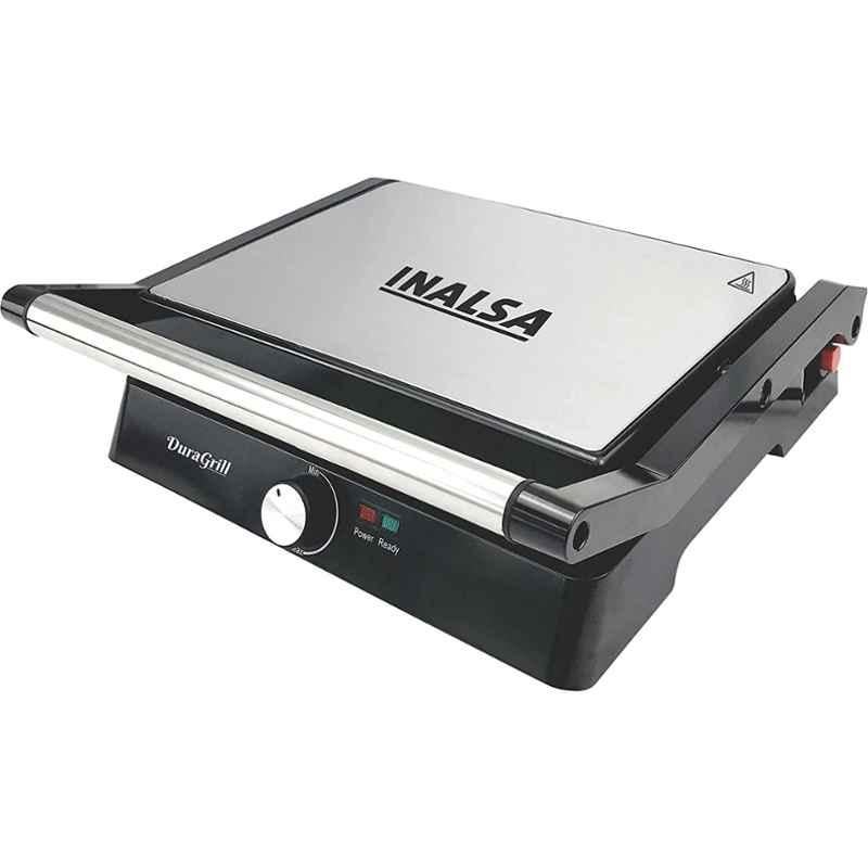 Inalsa 2200W Black & Grey Sandwich Maker & Contact Grill with Temperature Controller & LED indicator, Dura Grill
