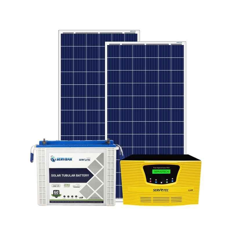 Servotech 1kW Solar PCU MPPT, 150Ah Solar Tubular Battery & 2 Pcs 335W Polycrystalline Solar Panel Combo
