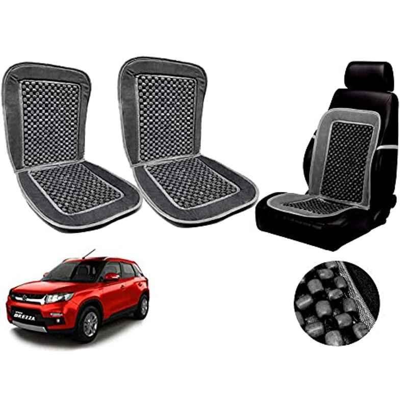 Auto Pearl PU, Velvet & Wooden Beads Grey Rectangular Seat Cushion for Maruti Suzuki Vitara Brezza (Pack of 2 )