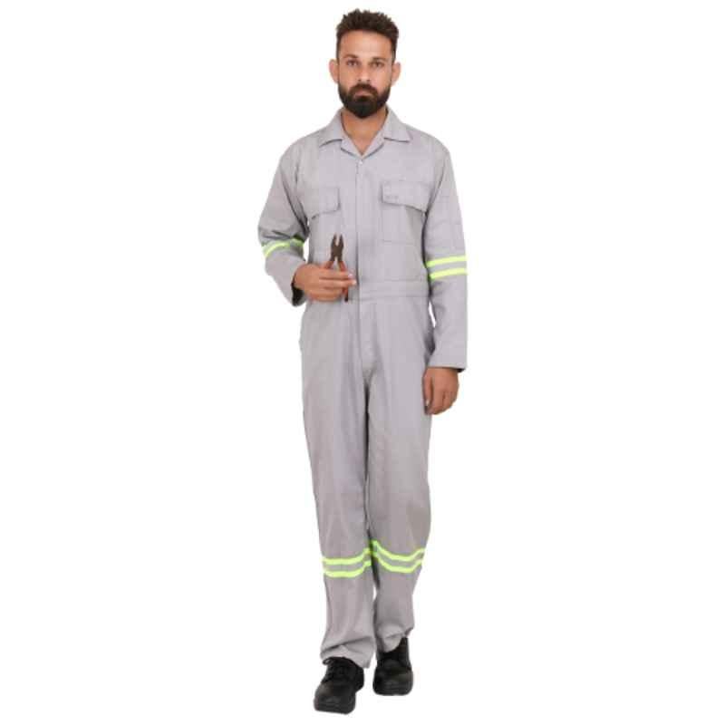 Club Twenty One Workwear Doha Cotton Grey & Yellow Safety Coverall with Reflective Tape, 2010, Size: XL (Pack of 5)