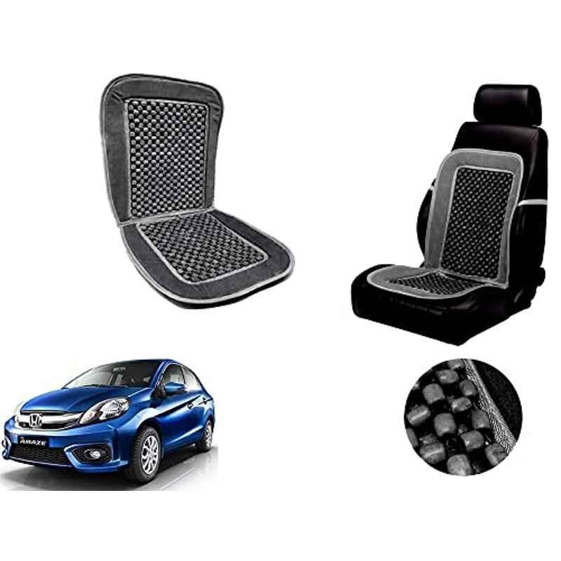 Auto Pearl PU, Velvet & Wooden Beads Grey Rectangular Seat Cushion for Honda Amaze 2018