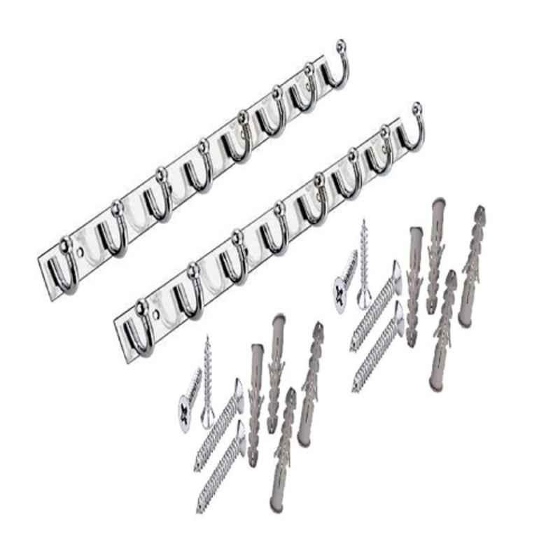 Onjecx HS06SS Stainless Steel 8 Pin Wall Mounted Cloth Hanger (Pack of 2)