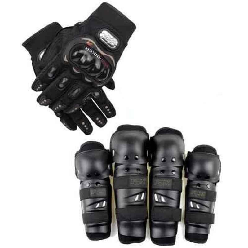 Love4ride Fox Elbow Knee Guard & Probiker Bike Gloves Combo for Biker