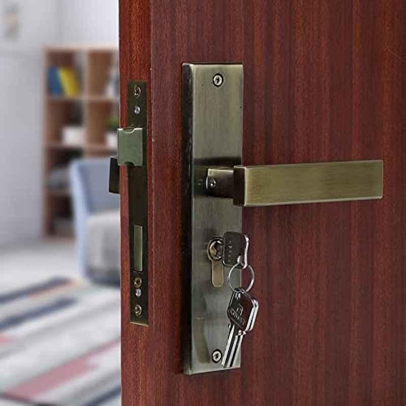 Voltizi 8 inch Stainless Steel 304 Antique Finish Cylindrical Plate Mortise Door Lock Handle Set with Both Side Key, LB-1007