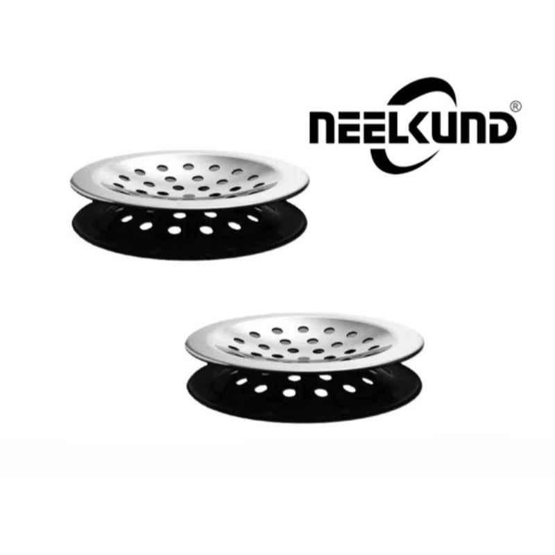 Neelkund 10cm Stainless Steel Round Push Down Floor Strainer (Pack of 2)