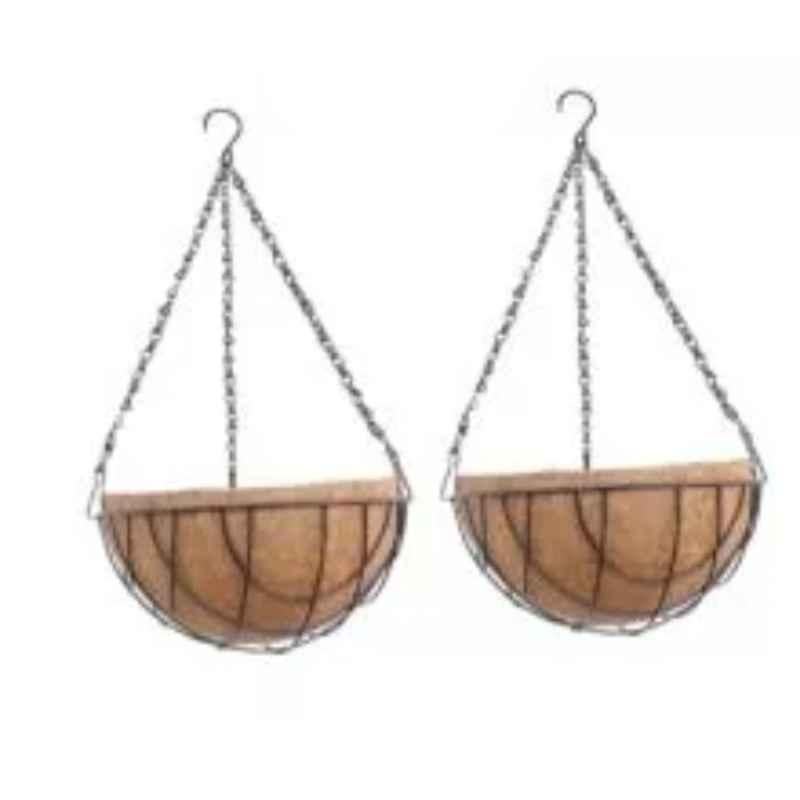 Coir Garden 14 inch Coir Brown Wall Mount Hanging Planter Pots with Stand (Pack of 2)