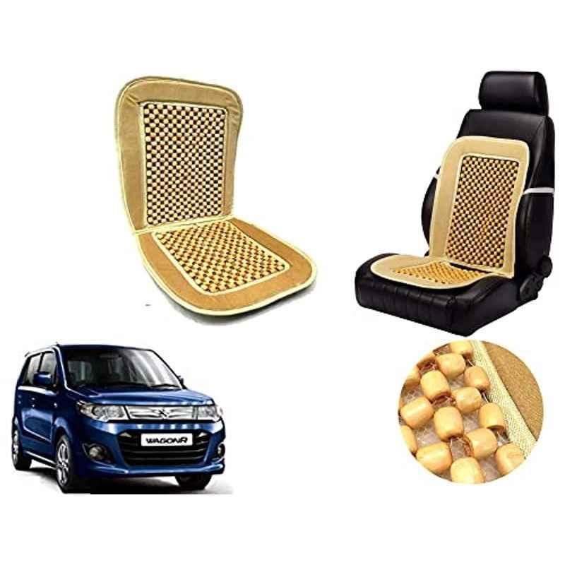 Auto Pearl PU, Velvet & Wooden Beads Beige Rectangular Seat Cushion for Maruti Suzuki WagonR 2017