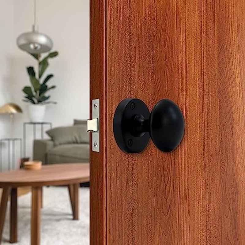 Screwtight 2.3 inch Zinc Black Powder Coated Round Victorian Mortise Door Knob Set, Z080201EXB