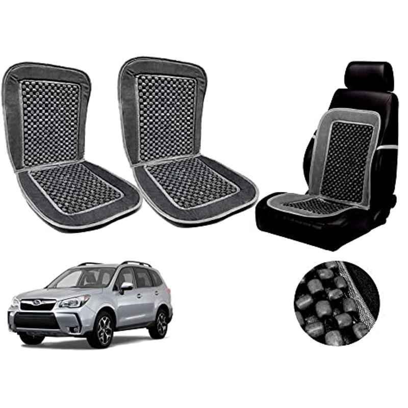 Auto Pearl PU, Velvet & Wooden Beads Grey Rectangular Seat Cushion for Subaru Forester (Pack of 2 )