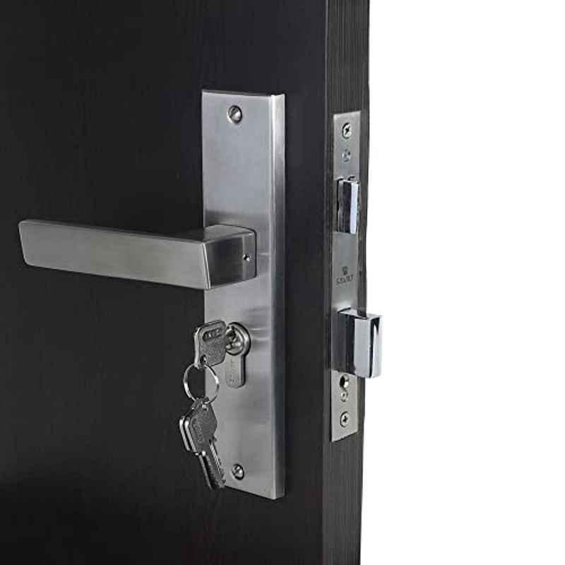 Homexpert LB10003-CYS-BSK 8 inch 60mm Stainless Steel Silver Cylindrical Plate Both Side Key Mortise Door Lock Set