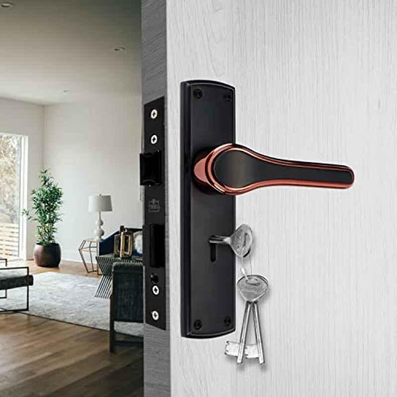 Screwtight 8 inch Zinc Black Rose Gold Heavy Duty Mortise Handle Door Lock Set, AZMPH-1099-KY-ZBRG