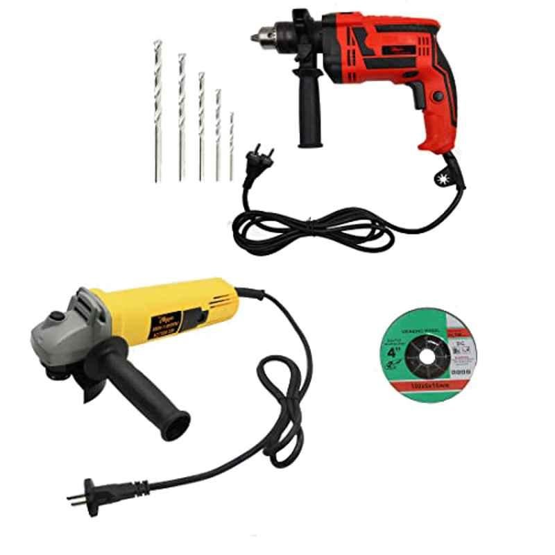 Hillgrove HGCM16M1 4 inch Angle Grinder with 1000W Drill Machine & 5 Drill Bits Set