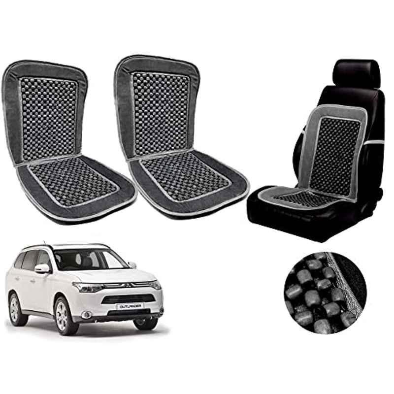 Auto Pearl PU, Velvet & Wooden Beads Grey Rectangular Seat Cushion for Mitsubishi Outlander (Pack of 2 )