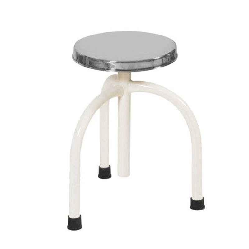 11 Enterprises 2-2.5ft Silver & White Round 3 leg Revolving Round Stool