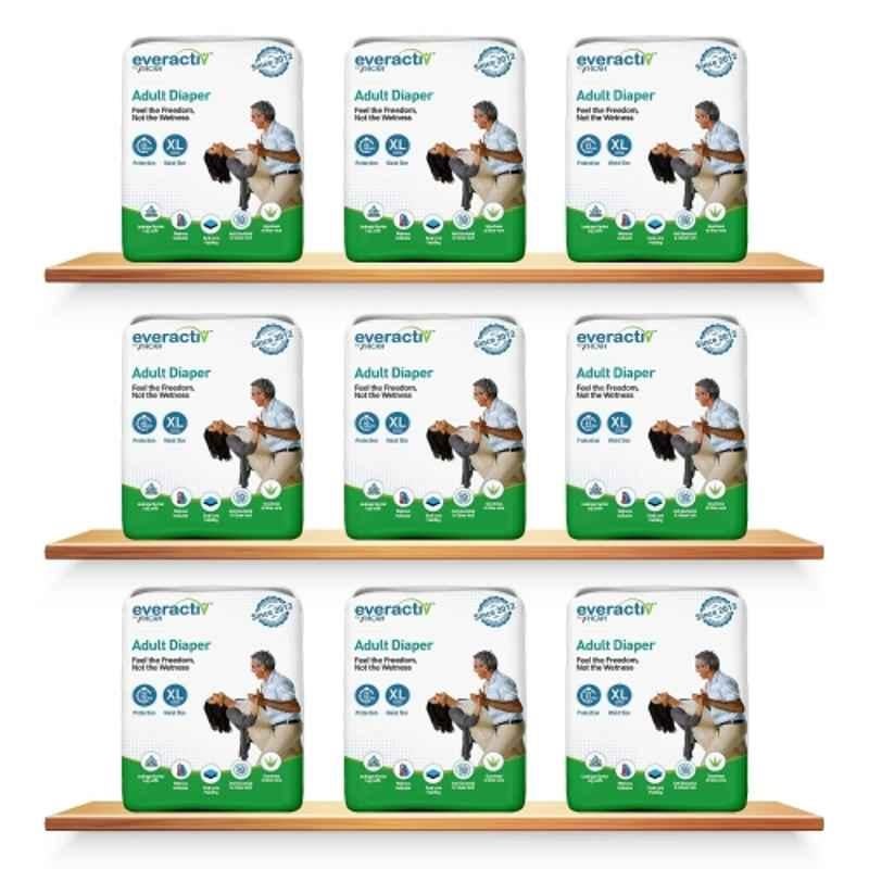 Everactiv 10 Pcs 28-45 inch White Polyethylene Adult Diaper with Aloe Vera & Wetness Indicator Set, 7C-HQ6N-THIM, Size: XL (Pack of 9)