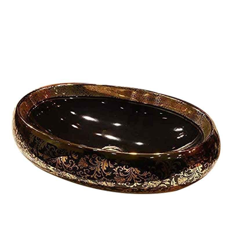 Bassino Art 60x40x15cm Ceramic Black & Gold Wash Basin, BTT-1003-F