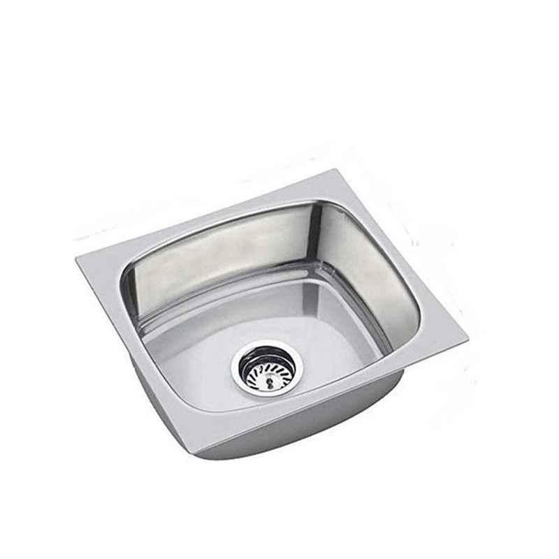 Happy Homes 18x16x8 inch xxlarge Silver Glossy Finish 304 Stainless Steel Single Bowl Kitchen Sink with Round Coupling, HH-16
