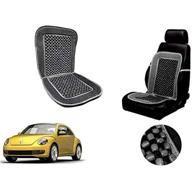 Auto Pearl PU, Velvet & Wooden Beads Grey Rectangular Seat Cushion for Volkswagen Beetle