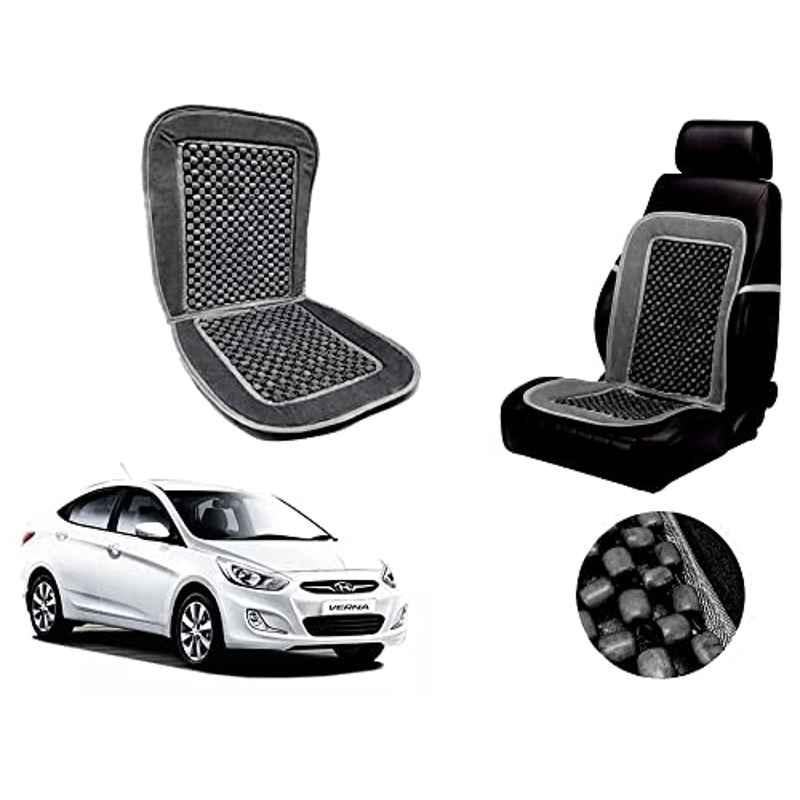 Auto Pearl PU, Velvet & Wooden Beads Grey Rectangular Seat Cushion for Hyundai Fluidic Verna 4S