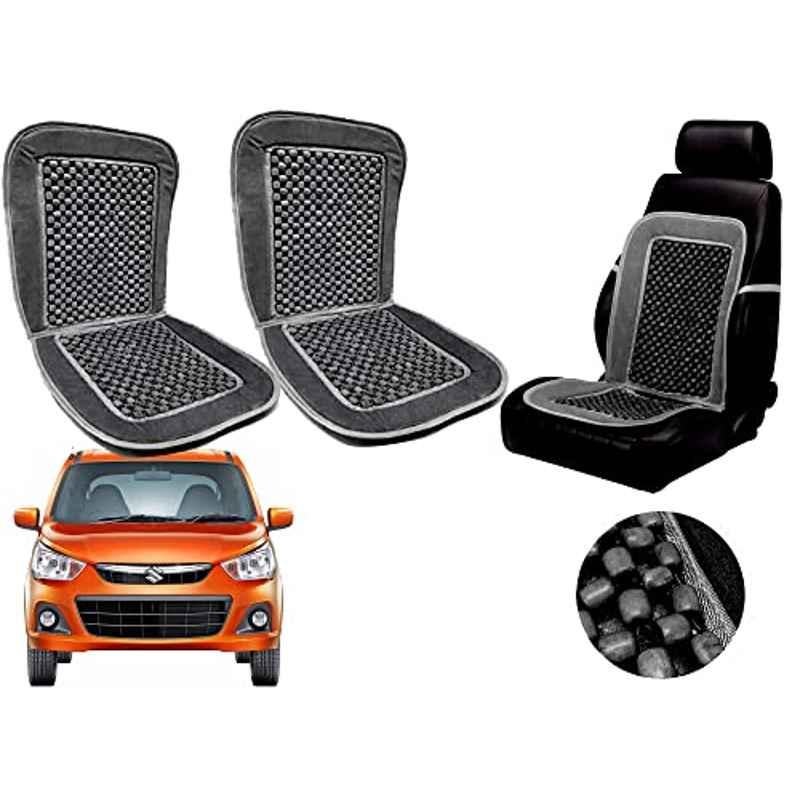 Auto Pearl PU, Velvet & Wooden Beads Grey Rectangular Seat Cushion for Maruti Suzuki Alto K10 (Pack of 2 )
