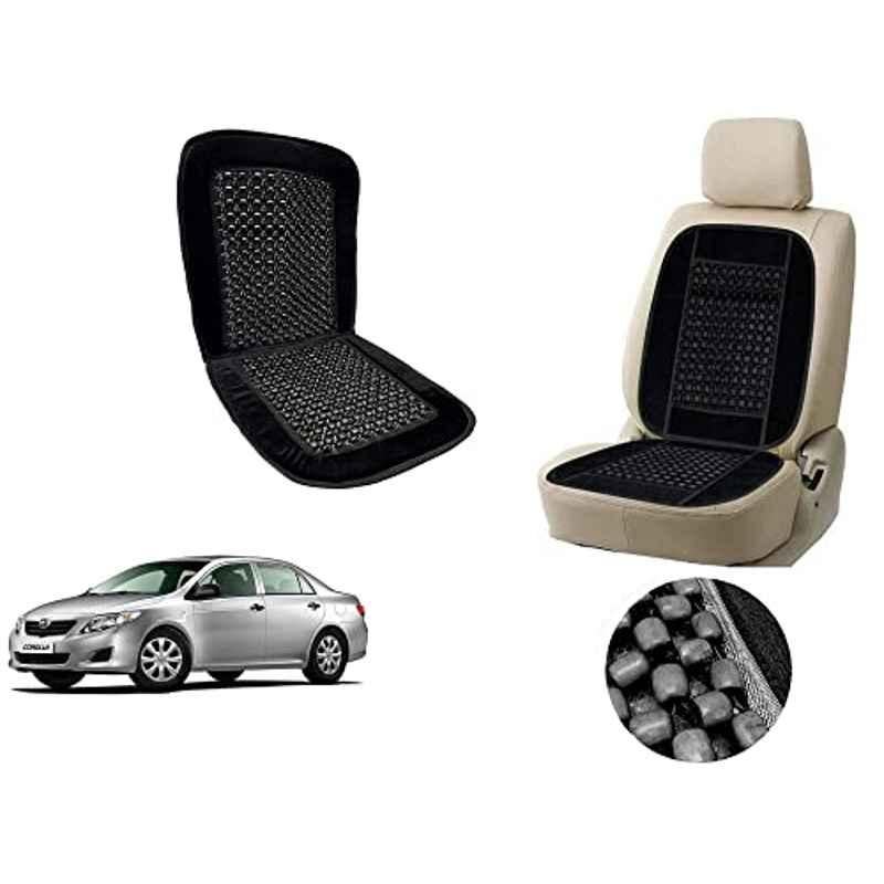 Auto Pearl PU, Velvet & Wooden Beads Black Rectangular Seat Cushion for Toyota Corolla