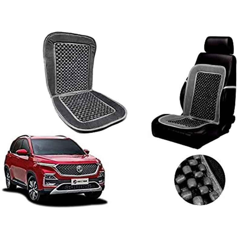 Auto Pearl PU, Velvet & Wooden Beads Grey Rectangular Seat Cushion for MG Hector