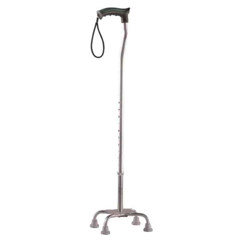 Tynor Steel & Aluminium Alloy Silver Quadripod Walking Stick, L450AAA, Size: Universal