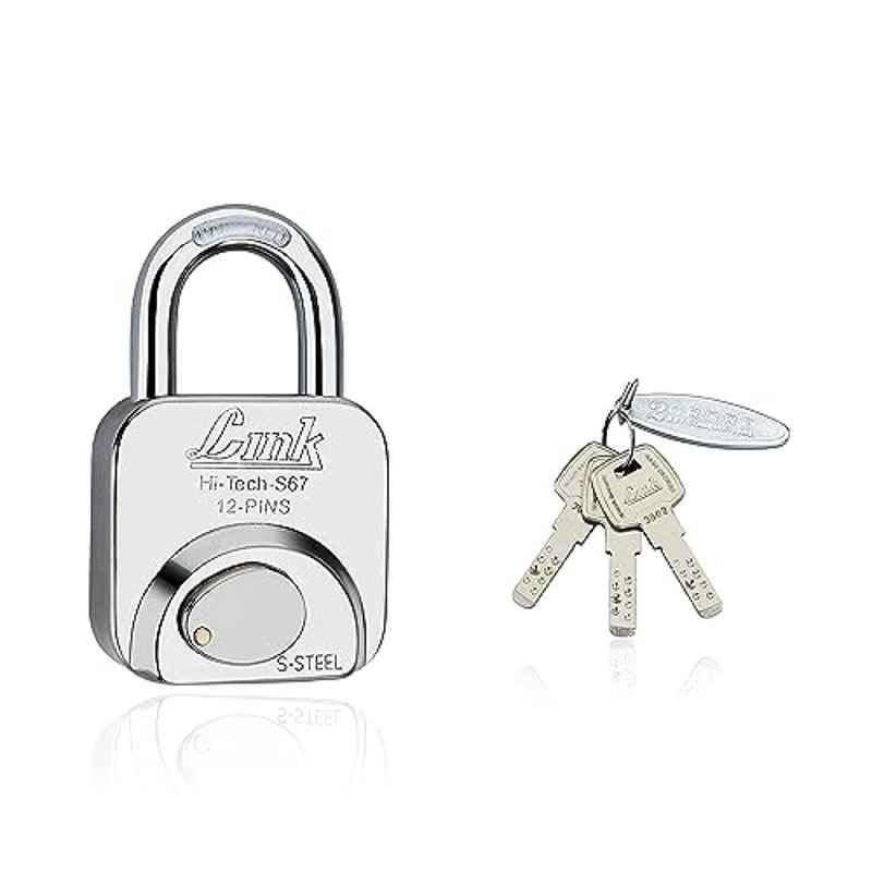 Link 67mm Silver Stainless Steel Painted Finish Combination Hardened Lock with Free Key Hanger, HT-S67-SS