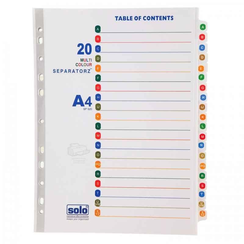 Solo A4 Assorted Separatorz with index, SP520 (Pack of 30)
