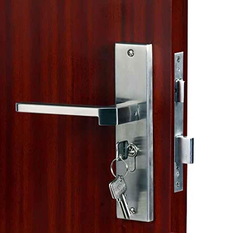 Homexpert MG306 8 inch 60mm Stainless Steel Satin Finish Cylindrical Plate Both Side Key Mortise Door Lock Set