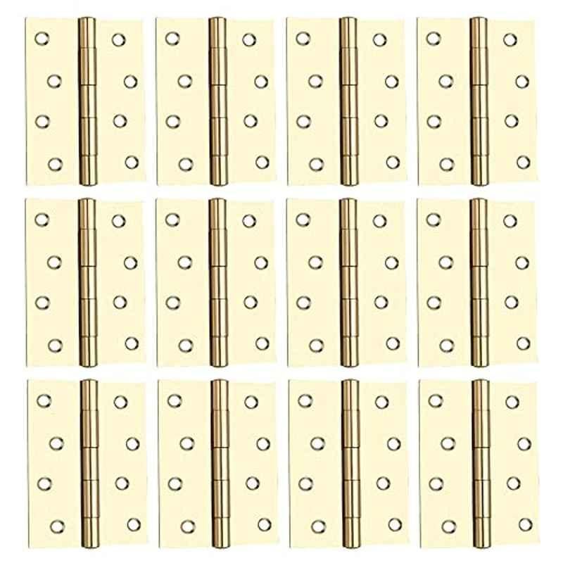 Screwtight 4 inch Iron Door & Cabinet Butt Hinge with Brass Plated Finish, S170106EB-12 (Pack of 12)