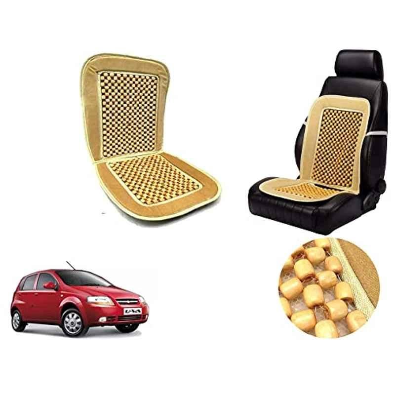 Auto Pearl PU, Velvet & Wooden Beads Beige Rectangular Seat Cushion for Chevrolet Aveo