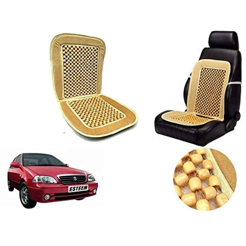 Auto Pearl PU, Velvet & Wooden Beads Beige Rectangular Seat Cushion for Maruti Suzuki Esteem