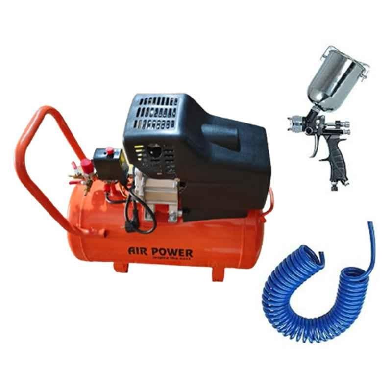 Air Power 2HP 50L Oil Free & Noiseless Wall Painting Double Head Air Compressor with PS-01 Painter Spray Gun, PU Pipe & Fitting, AC50DC-PS01