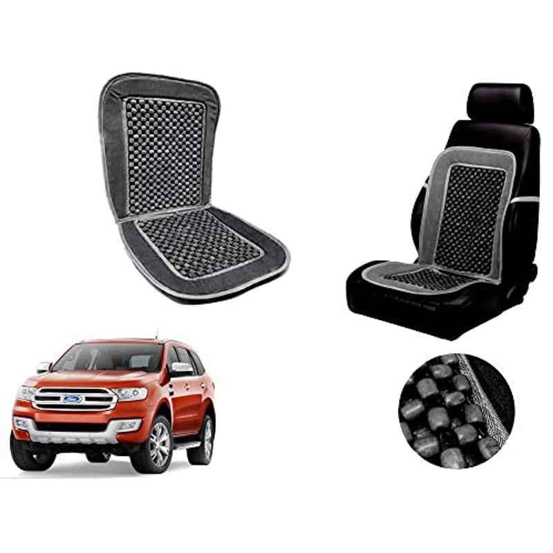 Auto Pearl PU, Velvet & Wooden Beads Grey Rectangular Seat Cushion for Ford Endeavour 2019