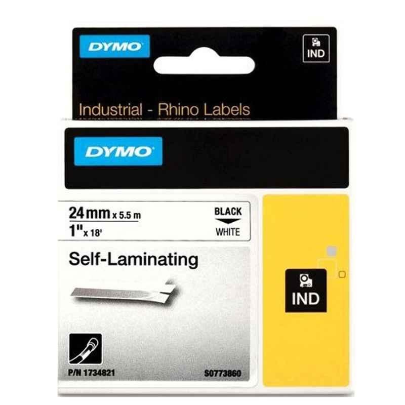 Dymo S0773860 Rhino 24mmx5.5m Vinyl Black on White Self Laminating Tape, 1734821