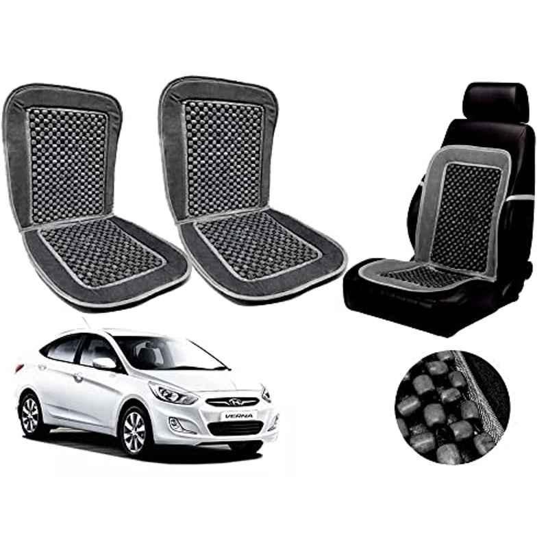 Auto Pearl PU, Velvet & Wooden Beads Grey Rectangular Seat Cushion for Hyundai Verna Fluidic (Pack of 2 )