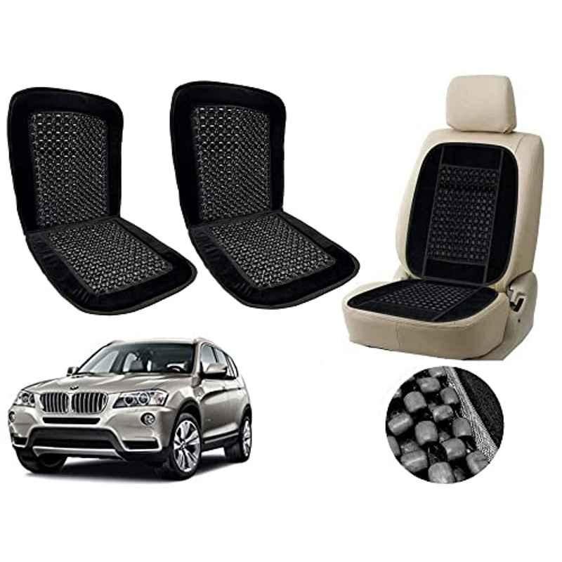Auto Pearl PU, Velvet & Wooden Beads Black Rectangular Seat Cushion for BMW X3 (Pack of 2 )