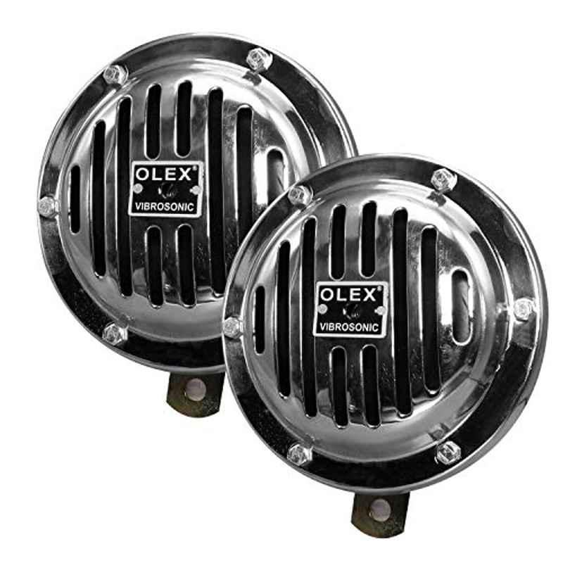 AllExtreme Shon Vibro Sonic Bike & Car Horns Super Loud Sound Air Siren (12V, Black & Silver), (Pack of 2)