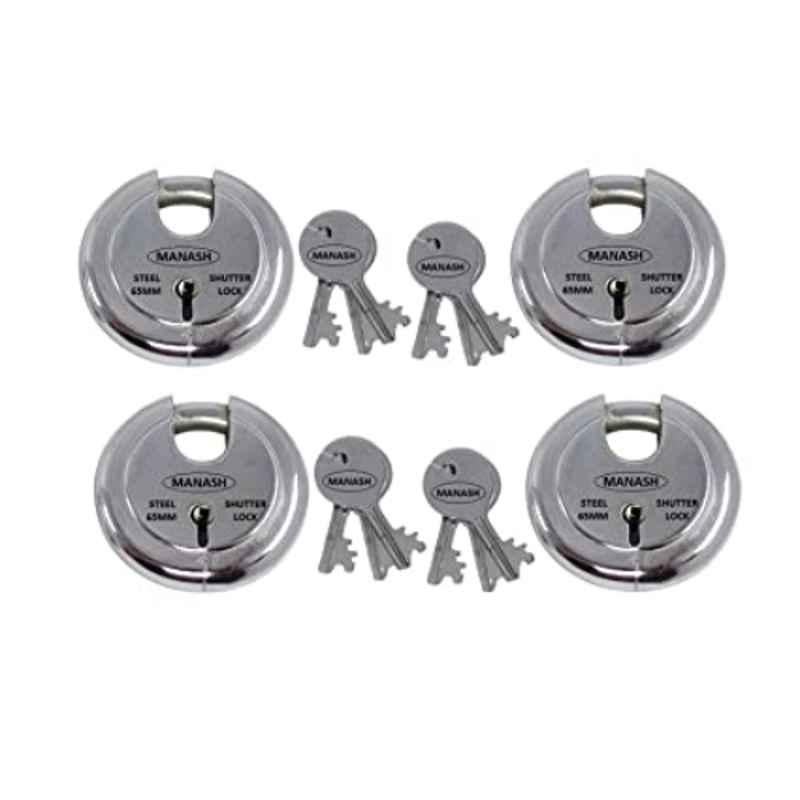Onmax Steel Shutter Lock with 3 Pcs Keys, SRSL65 (Pack of 4)