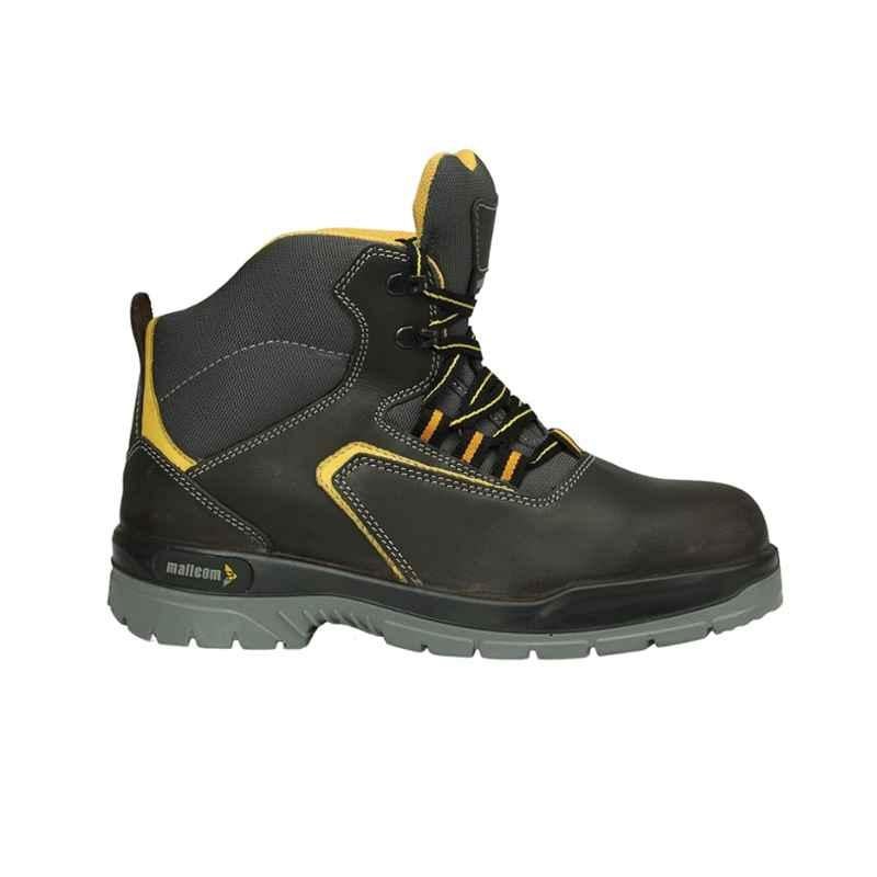 Mallcom Ontilla S1 NB Nubuck & Suede Leather Direct Injected Double Density PU Sole Steel Toe Cap High Ankle Black Safety Shoe, Size: 7