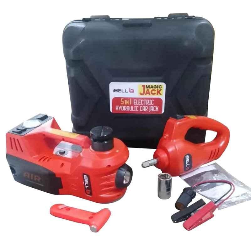 iBELL 4 in 1 5Ton Electric Hydraulic Car Jack Kit with Electric Impact Wrench, Tire Inflator & LED Light