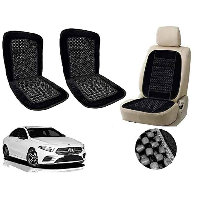Auto Pearl PU, Velvet & Wooden Beads Black Rectangular Seat Cushion for Mercedes Benz A-Class A180 (Pack of 2 )