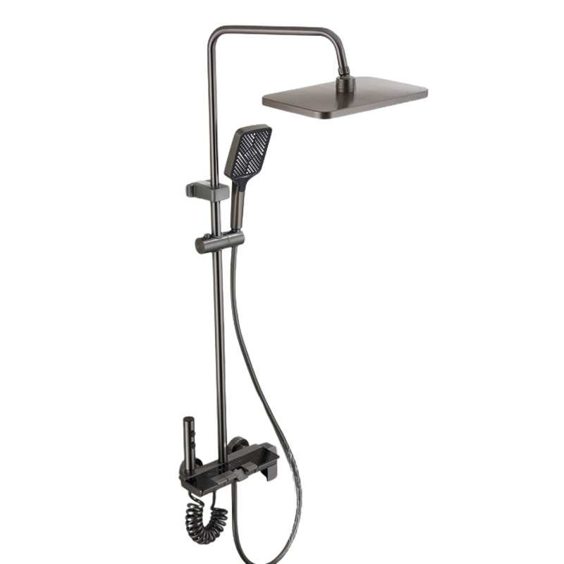 NextGen 4 Function Brass Brushed Finish Wall Mounted Thermostat Shower Set with Digital Display, Nx 2