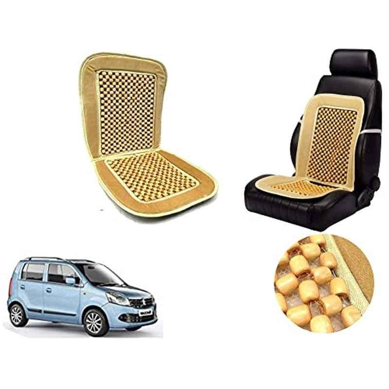 Auto Pearl PU, Velvet & Wooden Beads Beige Rectangular Seat Cushion for Maruti Suzuki WagonR 2013