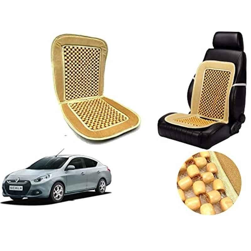 Auto Pearl PU, Velvet & Wooden Beads Beige Rectangular Seat Cushion for Renault Scala